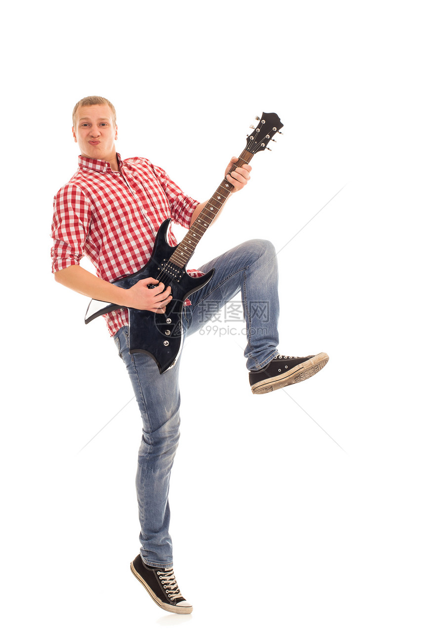 年轻音乐家配吉他流行音乐音乐会男性摇杆音乐唱歌演员艺术家旋律独奏图片
