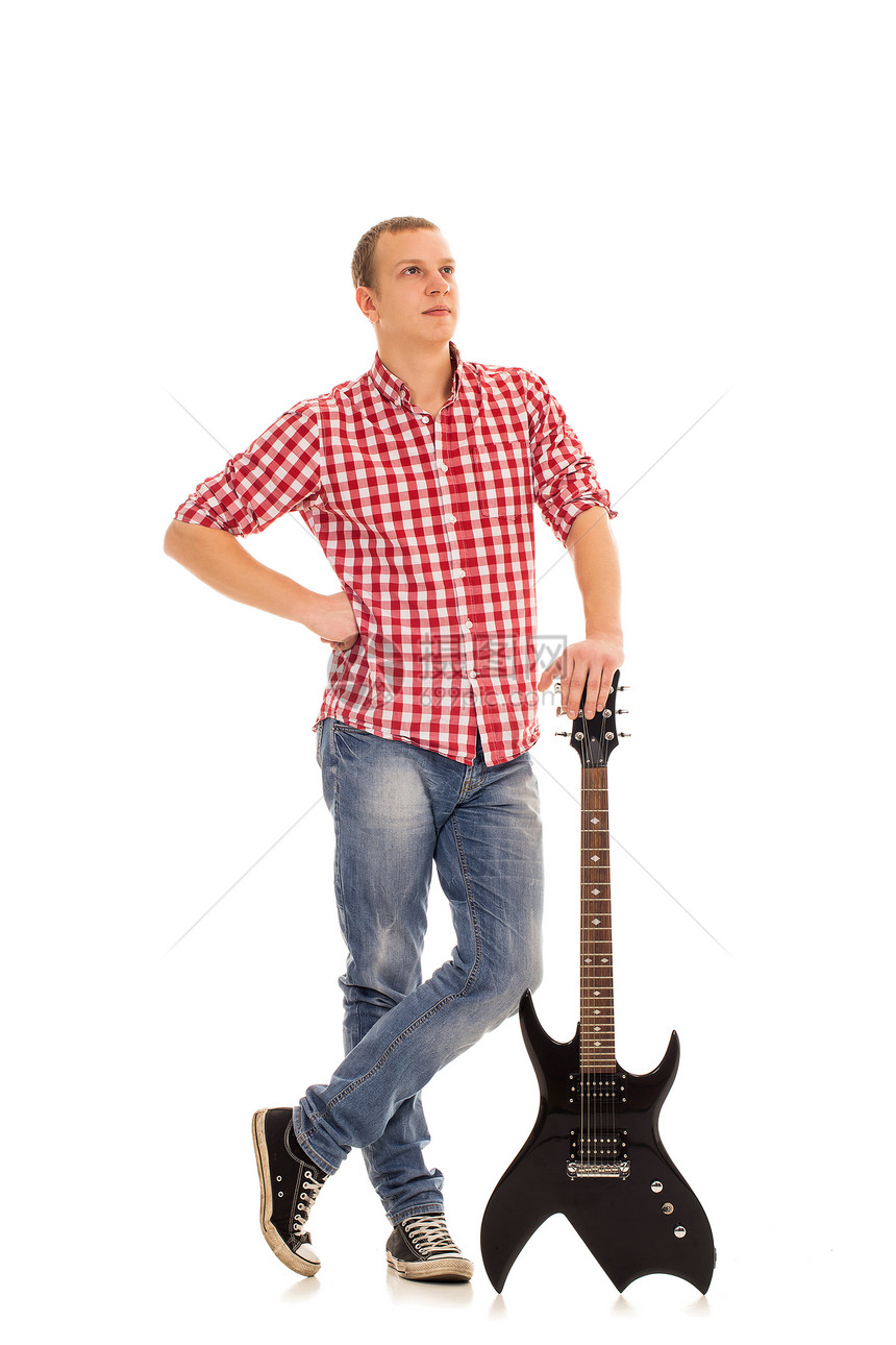 年轻音乐家配吉他星星牛仔裤独奏流行音乐音乐会吉他手歌手男性乐器摇杆图片