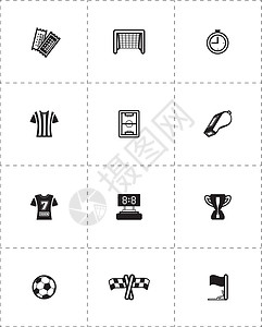 足球图标集成功团队游戏插图黑色夹子锦标赛旗帜体育角旗插画