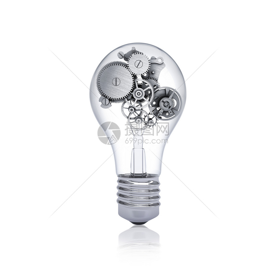 灯泡里面的齿轮轮子力学概念机器圆形反射牙齿白炽灯工业玻璃图片