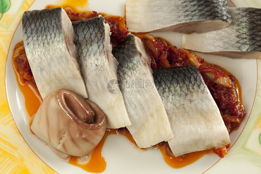 鲱鱼洋葱食物宏观盐渍盘子图片