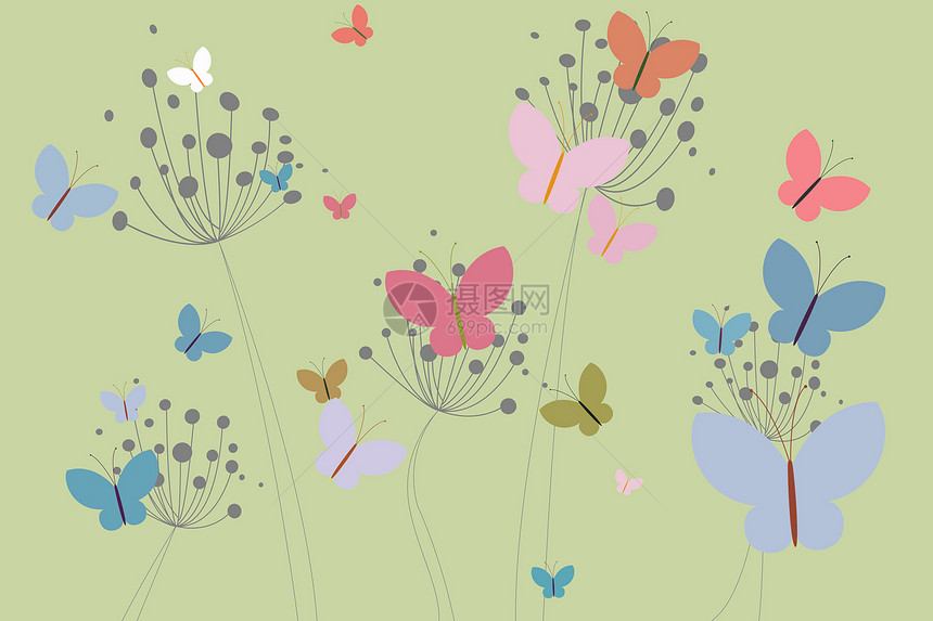 多彩多彩的蝴蝶和花朵娘娘腔女人味计算机种子绘图自由图片