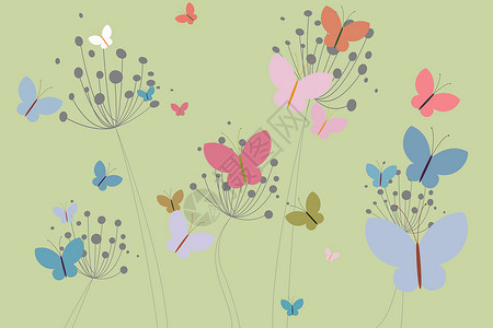 多彩多彩的蝴蝶和花朵娘娘腔女人味计算机种子绘图自由背景图片