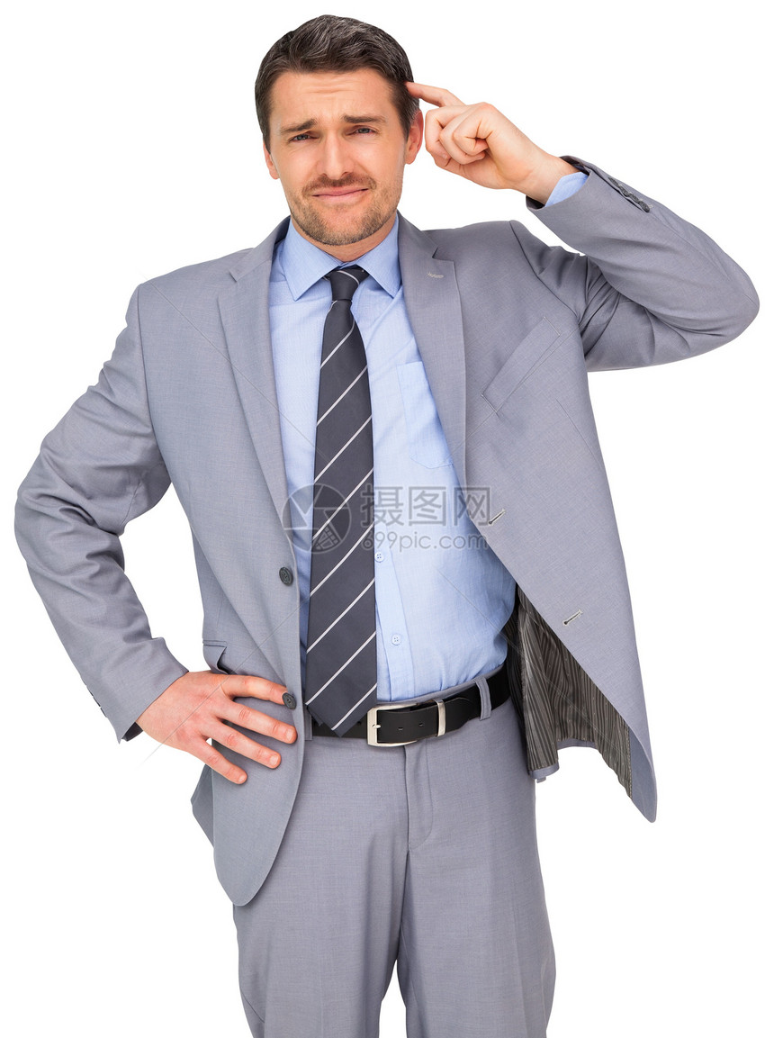穿灰色西装思考商务人士人士商务职业公司商业男人男性专注思维图片