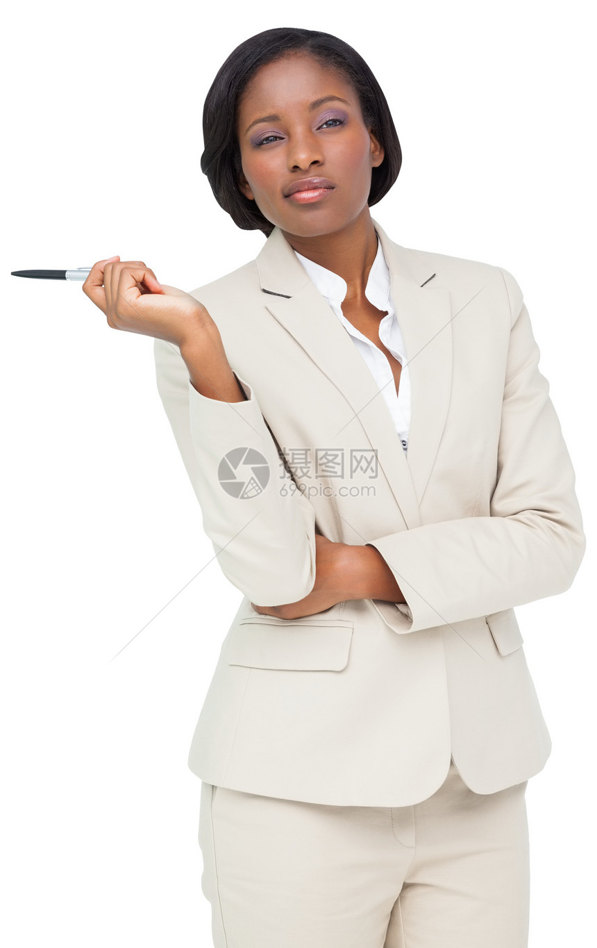 想想穿奶油西装的女商务人士商业公司思维女士专注女性人士商务职业图片
