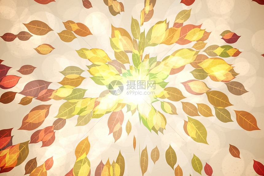 以温暖的音调排列的秋叶图案红色环境树叶计算机绿色绘图橙子季节图片