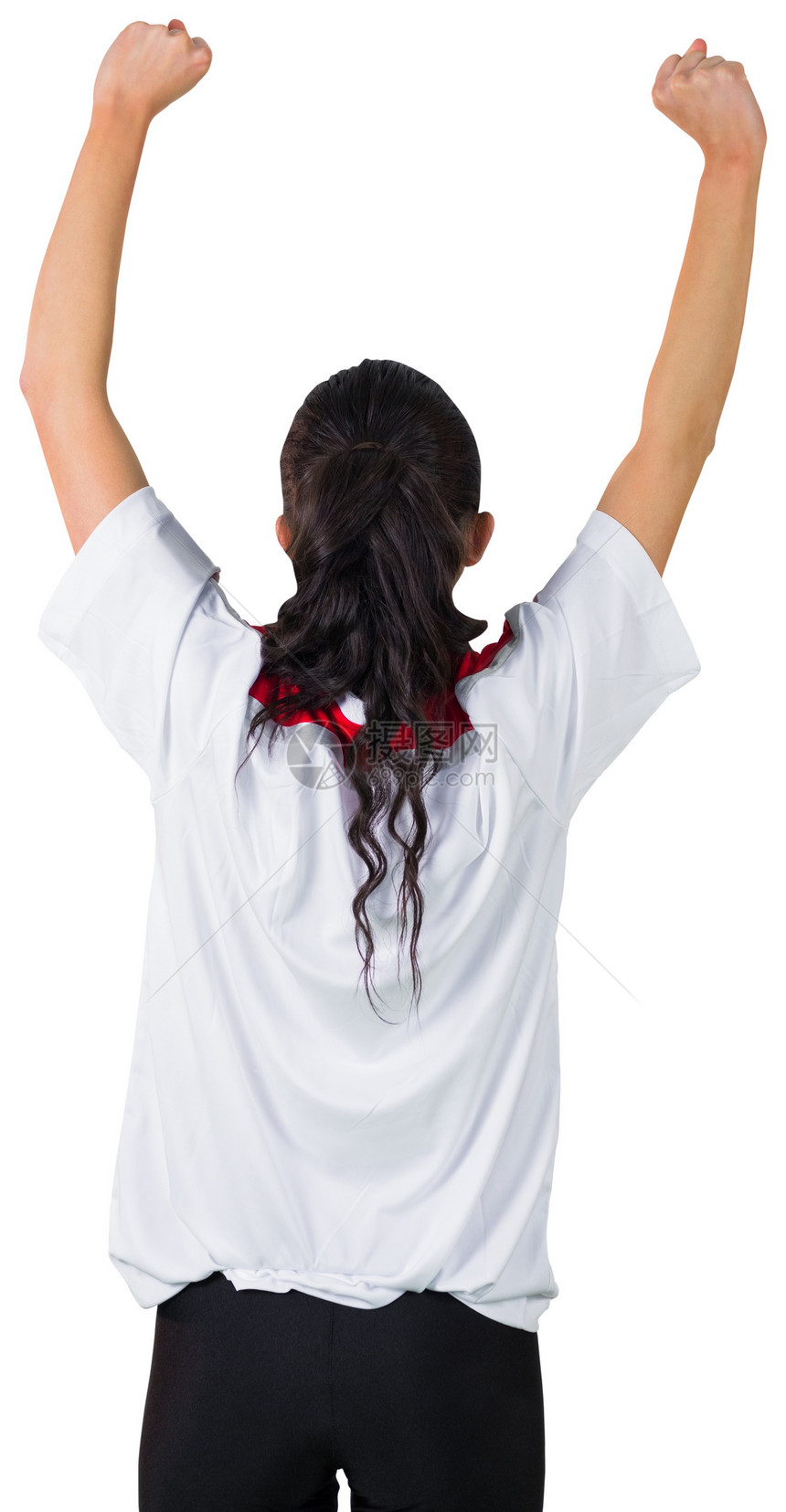 白色欢呼队足球球迷红色胜利世界杯子欣快感支持者女性混血扇子影棚图片
