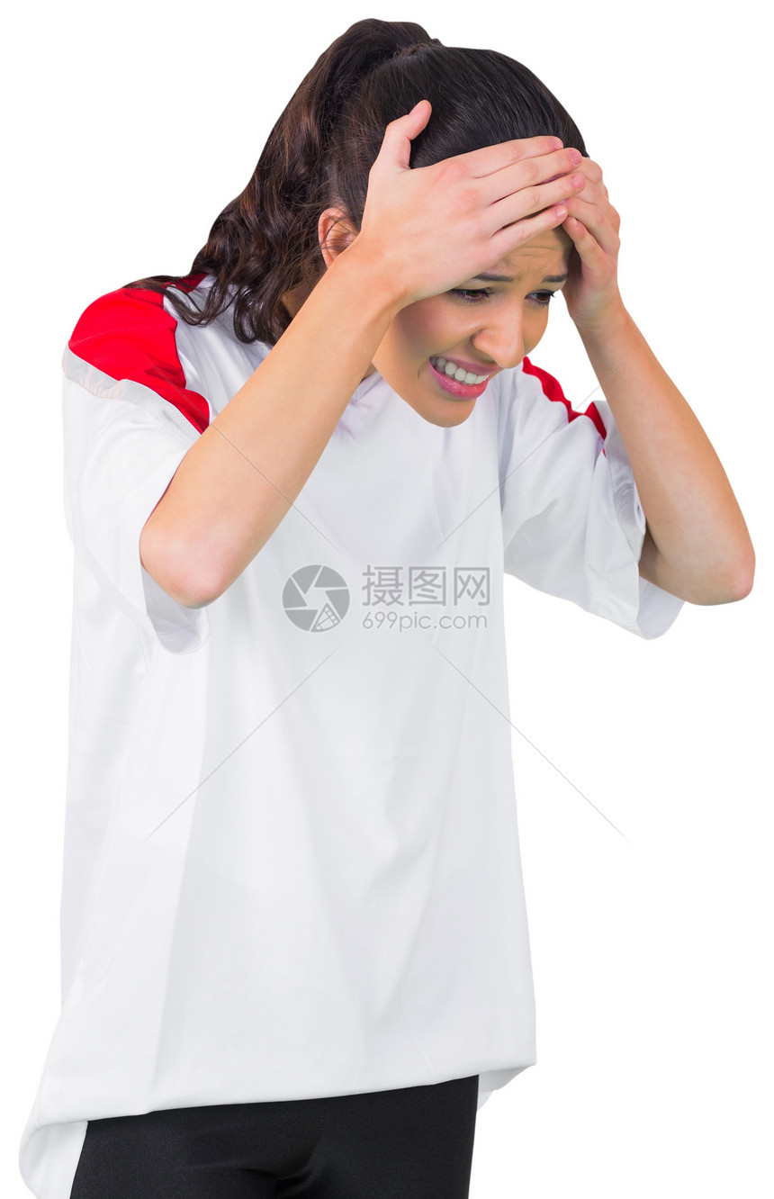 白白色的失望足球球迷球衣红色女性运动混血影棚活力失败损失世界图片