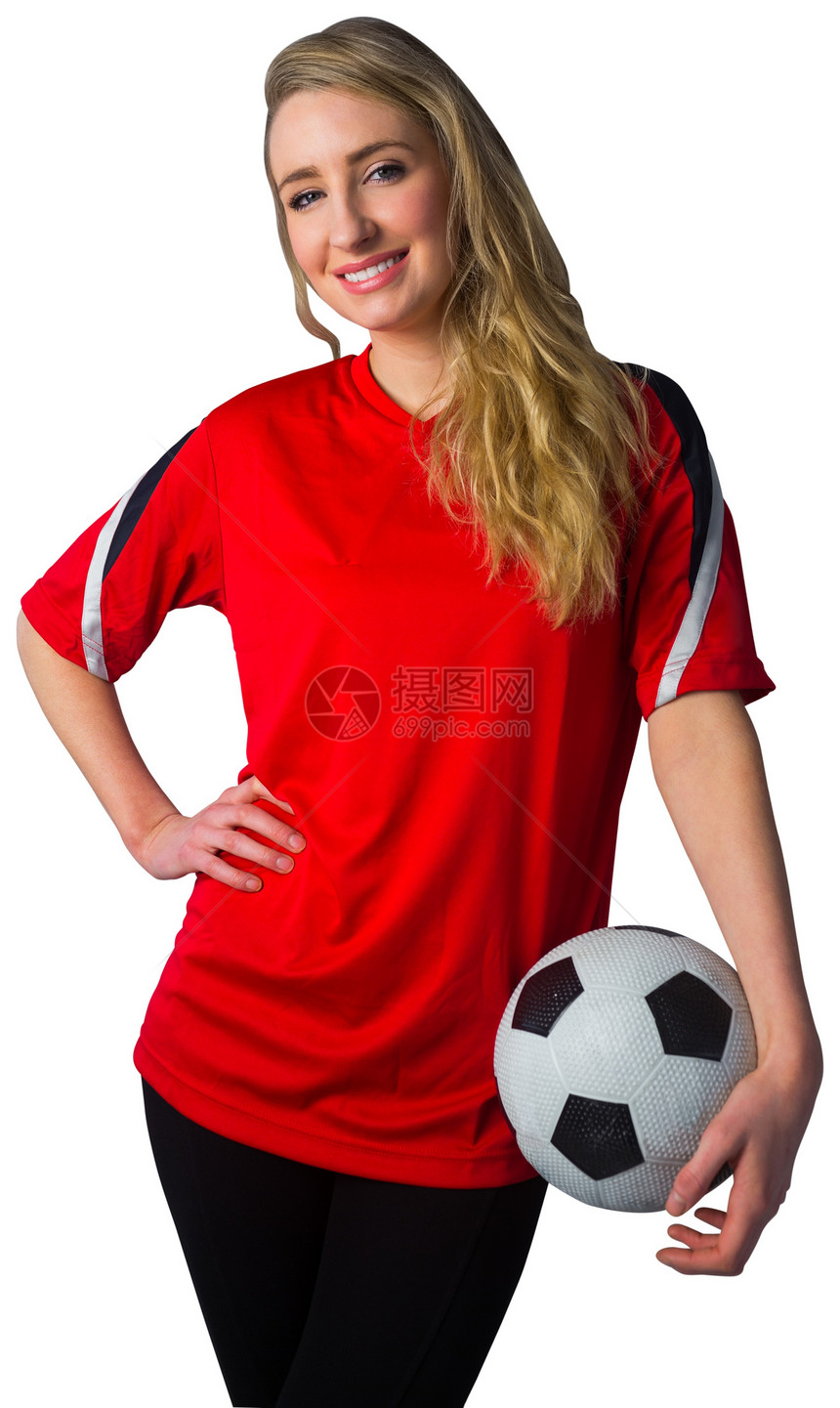红红色的漂亮足球球迷世界胜利扇子喜悦活力杯子欣快感球衣影棚女士图片