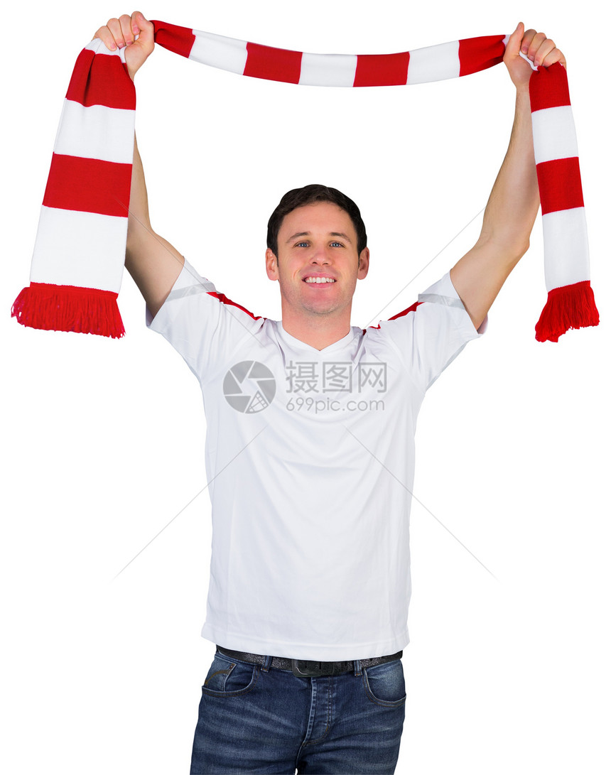 白装足球球迷观众扇子世界条纹男性杯子运动球衣影棚红色图片