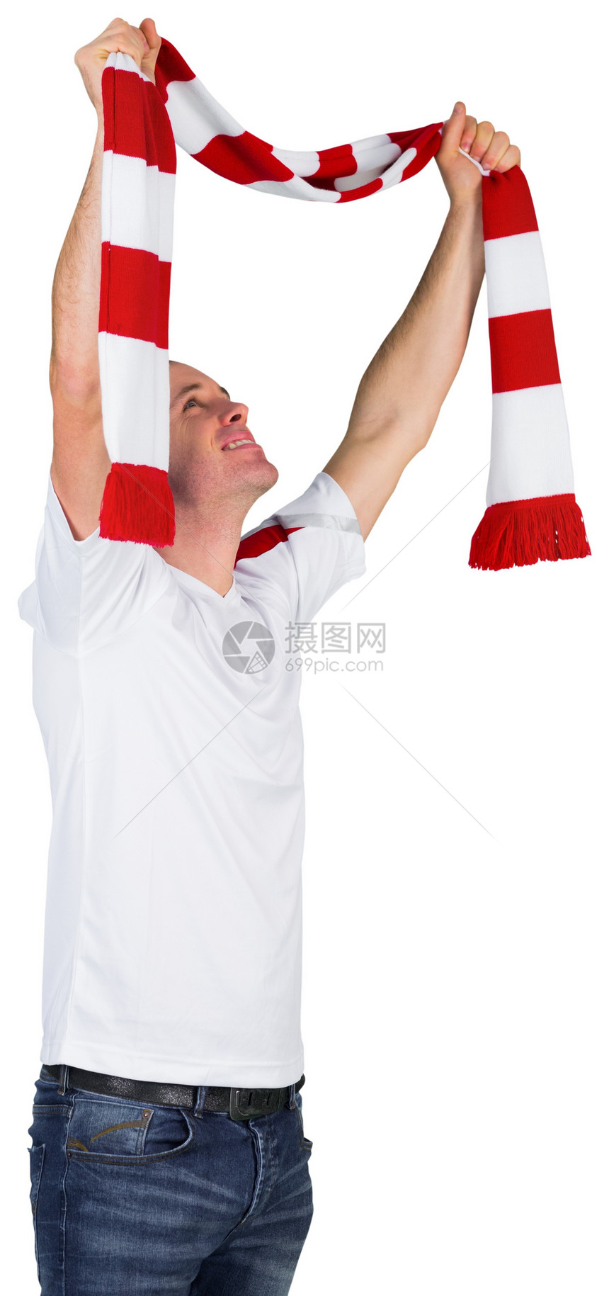 白装足球球迷围巾影棚杯子支持者男人运动条纹活力观众球衣图片