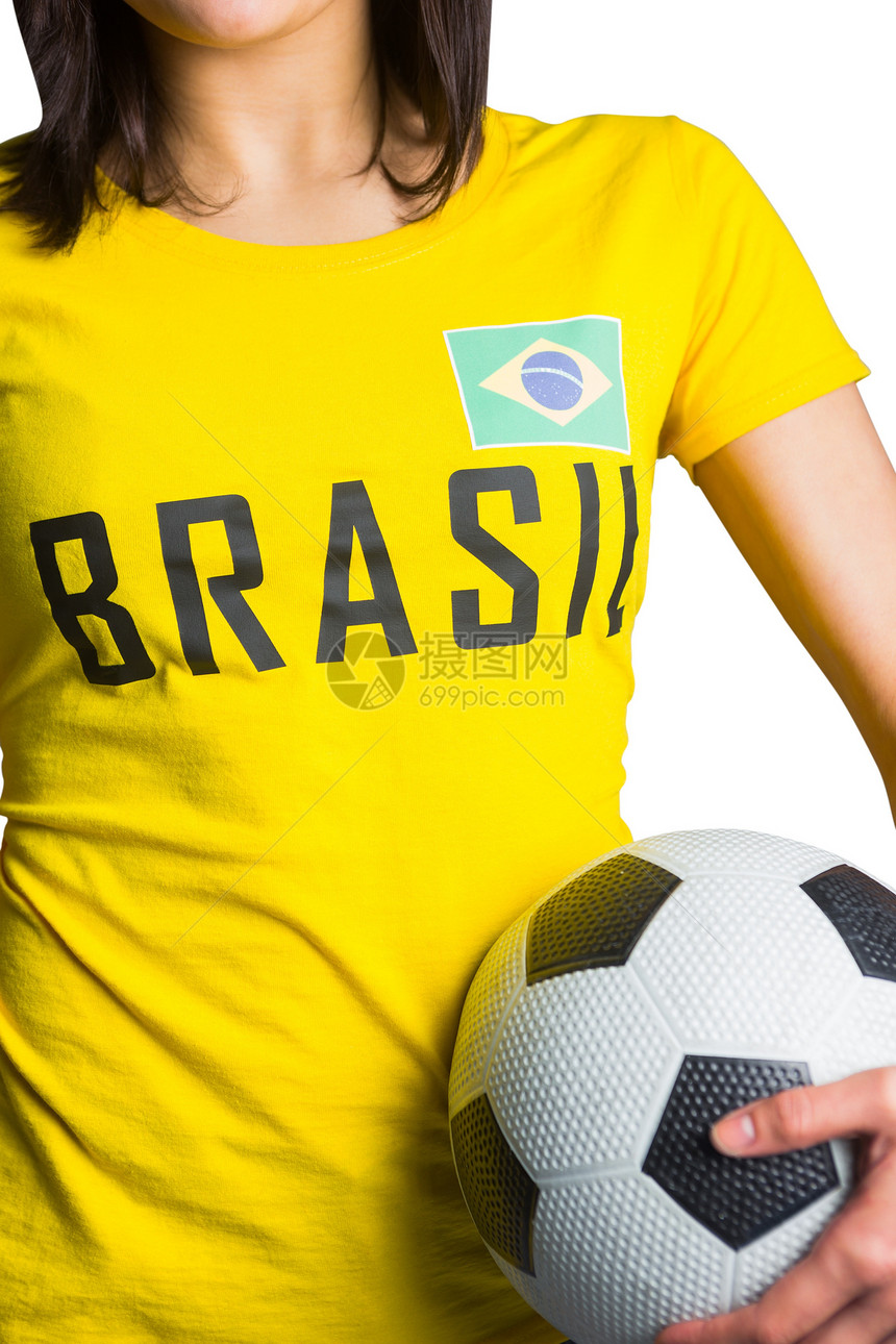 穿胸罩T恤的漂亮的足球球迷绿色混血运动女性世界黄色杯子观众支持者女士图片