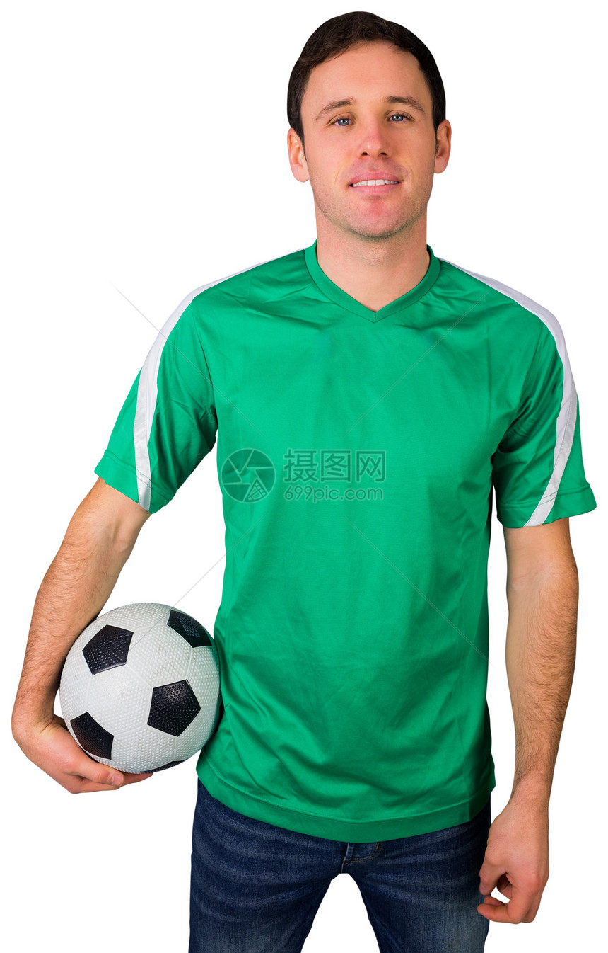 绿色的英俊足球球迷支持者扇子活力世界快乐球衣运动男性男人影棚图片
