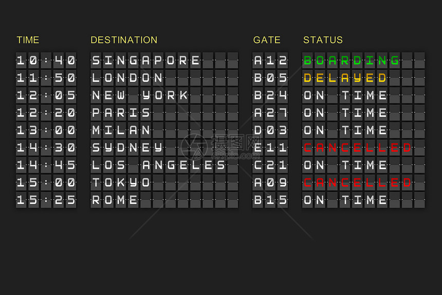 黑色机械板上的离境名单航空控制板木板插图旅游计算机机械旅行绘图图片