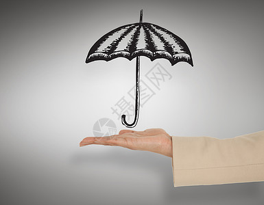 展示伞式女性手的复合图像图涂鸦夹克手臂棕榈套装数字插图灰色绘图计算机背景图片
