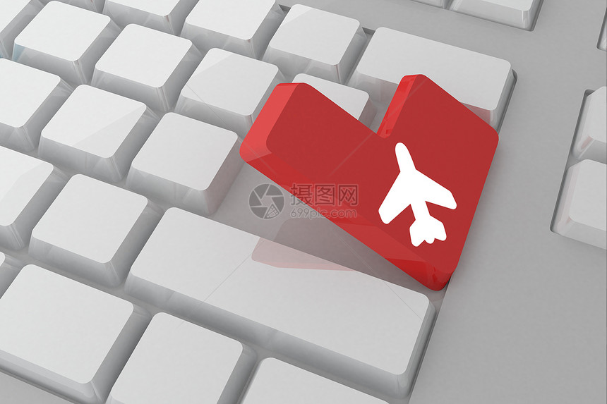 密钥上的飞机复合图像钥匙红色电脑航班计算机旅游旅行航空飞行技术图片