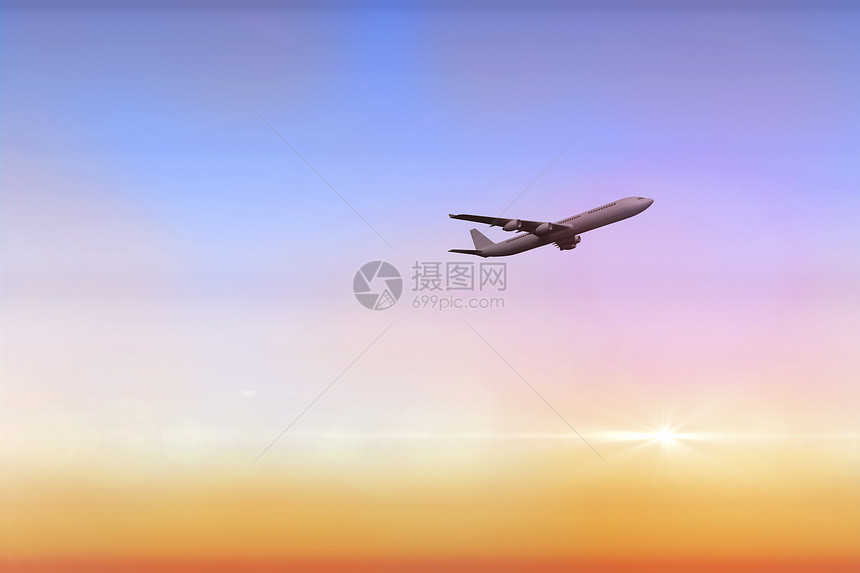 图形飞机的复合图象太阳飞行阳光橙子航班日出旅行蓝色航空环境图片