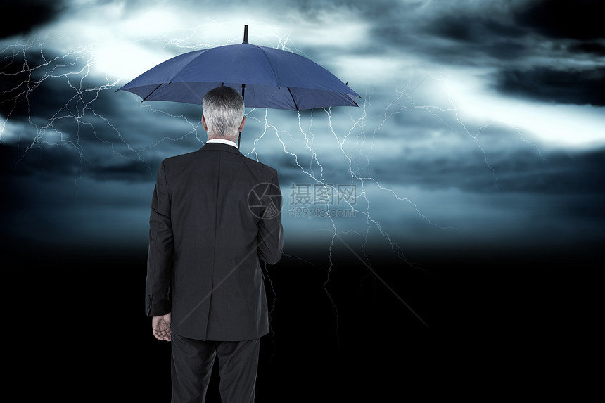 持有伞子的商务人士的综合形象男性多云商务夹克螺栓计算机辉光数字闪电职业图片