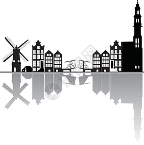 霍亨索伦桥AMstrdam 天线景观商业建筑物建筑学黑色绘画城市特丹生活酒店插画
