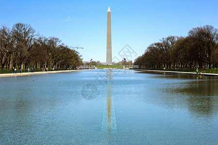 美国纪念碑华盛顿新反射泳池纪念碑大理石观光直流电纪念馆地标爱国历史性日出城市池塘背景
