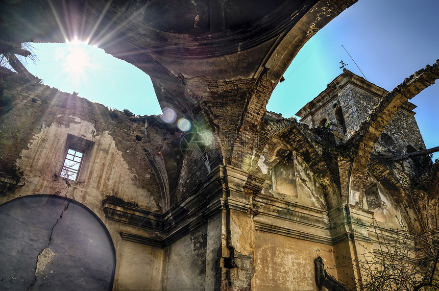 被遗弃的教堂废墟岩石辉光太阳建筑建筑学图片