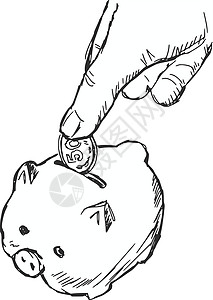 便士银行养猪银行投资工作手绘小猪草图插图财政卡通片硬币商业插画