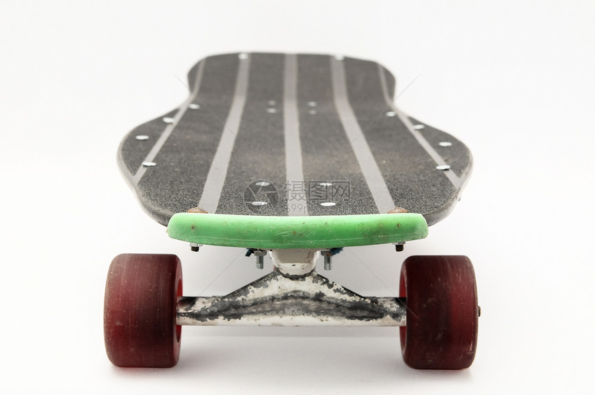 旧用木制滑板蓝色条纹运动长板娱乐平衡框架乐趣溜冰者公园图片