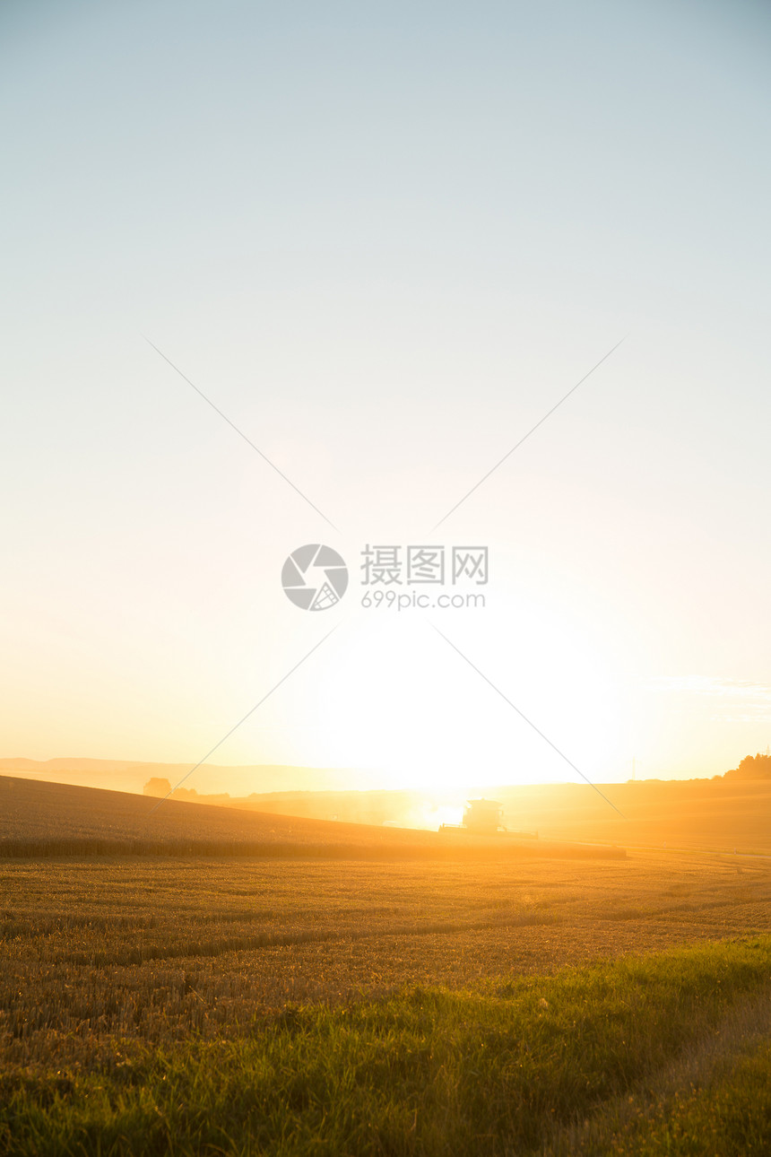 日落在收获的字段上草地农田农业收成面包国家环境稻草大麦机器图片