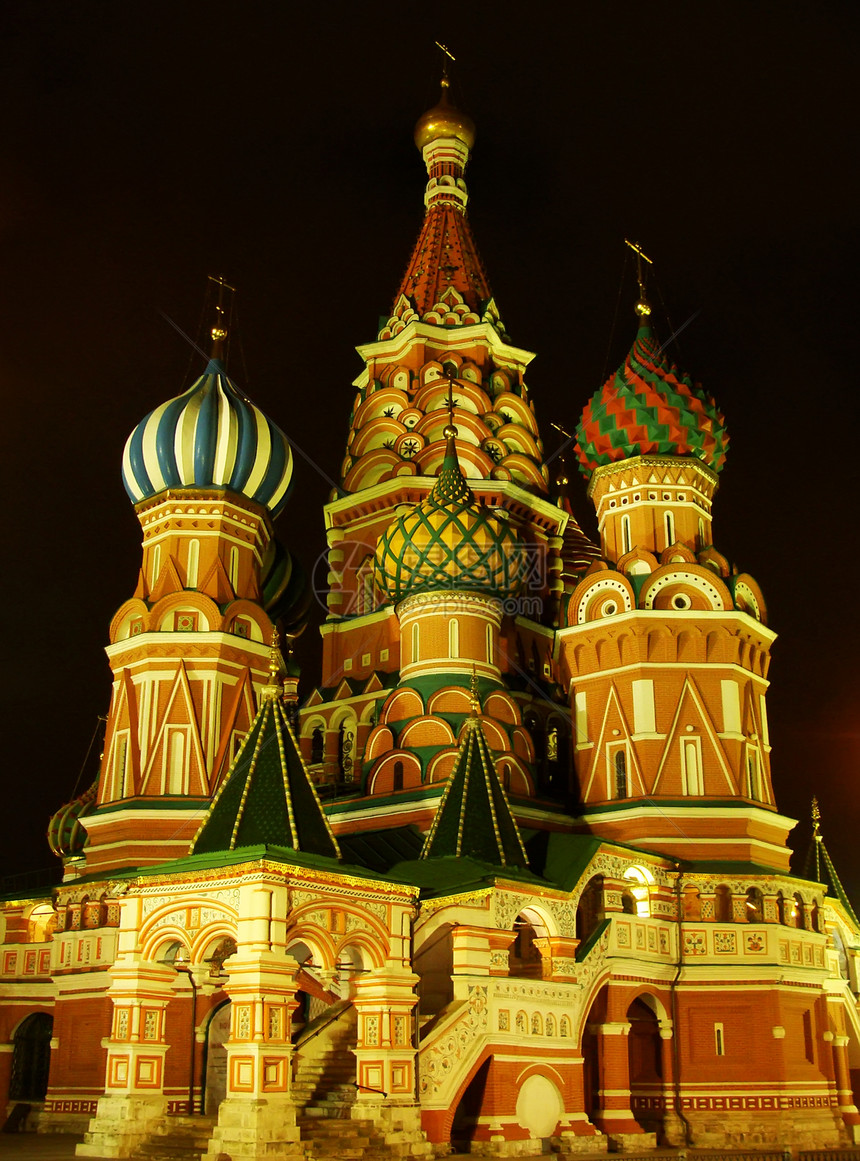俄罗斯莫斯科 瓦西里教堂 夜间神圣的圣洁之夜游客红色教会正方形观光全景大教堂纪念馆宗教天际图片