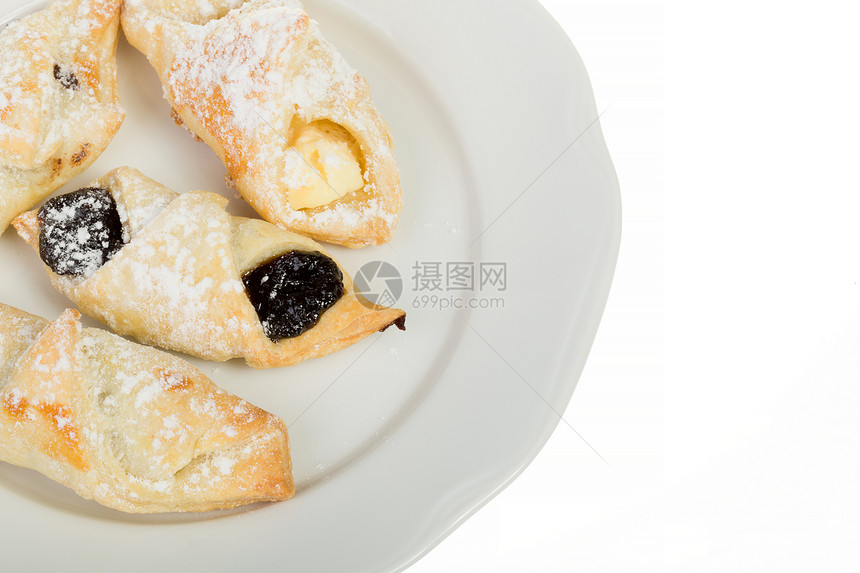 孤立的自制糕点甜点围巾文化脆皮服务食物白色小吃盘子营养图片