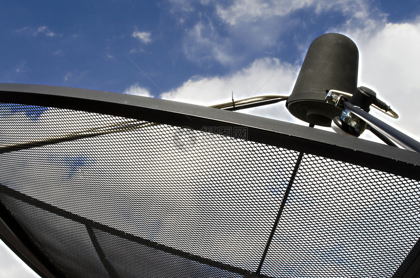 卫星信号波接收器Dish用于电视车站科学插图盘子电讯雷达天空技术蓝色广播图片