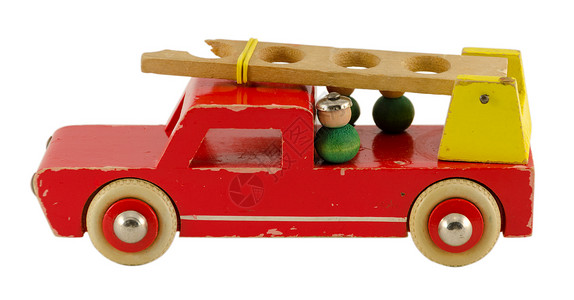 白纸上喷注的古董木制火力发动机玩具背景图片