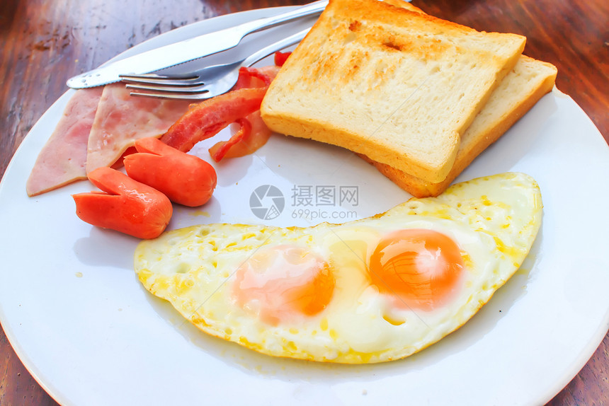 早餐酒吧咖啡餐厅盘子服务杯子熏肉面包生活火腿图片