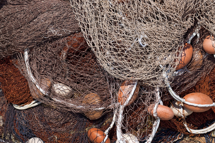 带有罗佩斯和浮游鱼的渔网职业摄影漂浮工作港口绳索材料渔夫渔业手工图片