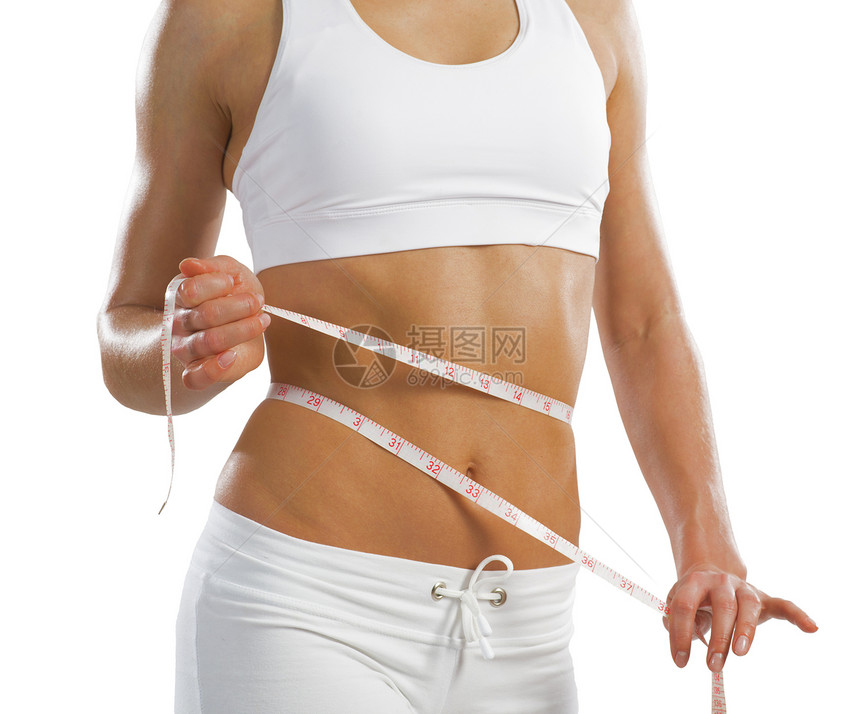 腰部的年轻运动女性皮肤女士重量饮食营养训练橘皮肥胖腹部腰围图片