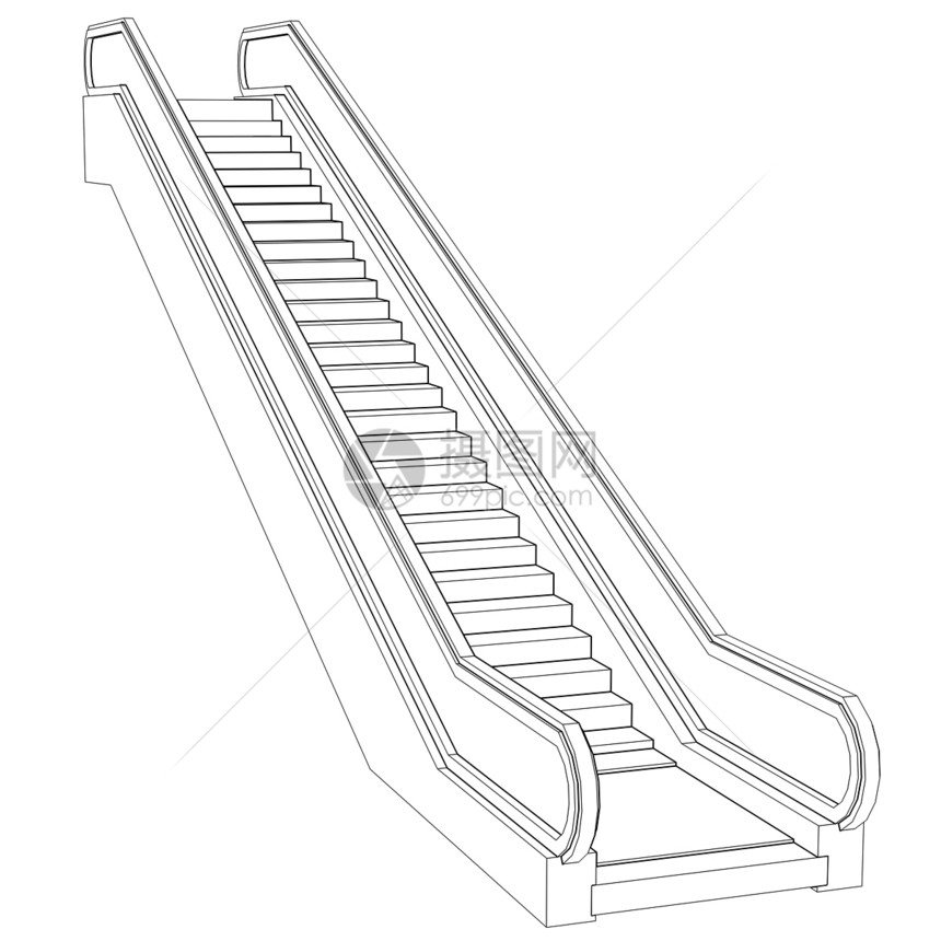 牵引扶梯升降器 电线框架人行道金属建筑学小路工程草图绘画电梯楼梯蓝图图片