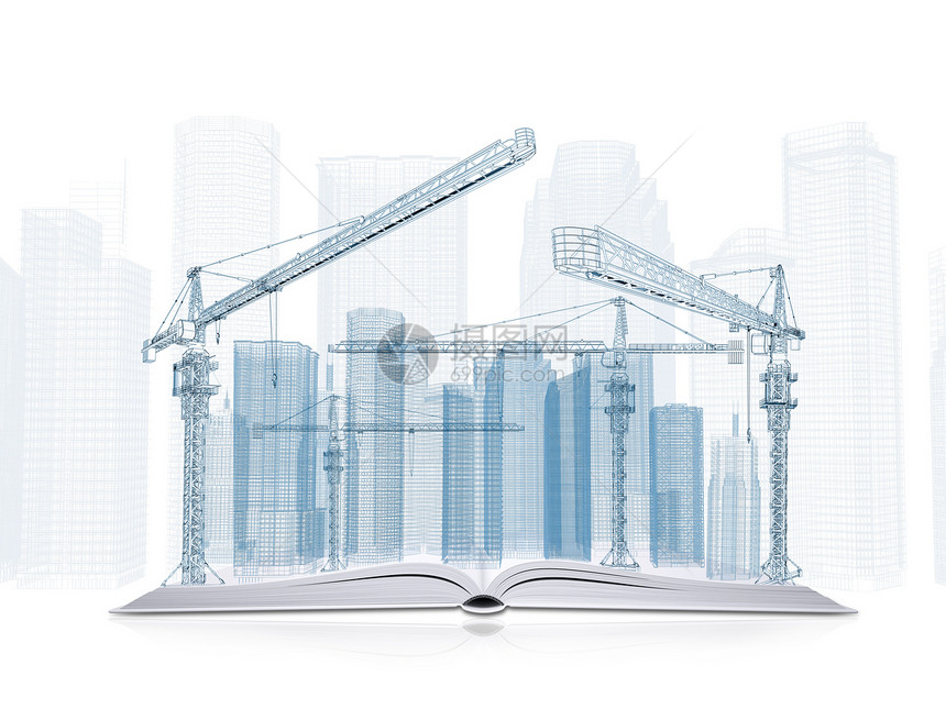 开放书和电线架摩天大楼城市草图工程窗户技术场景工业建筑建筑学蓝图图片