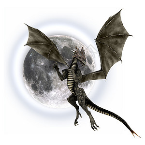 月亮与龙素材黑龙魔法神话月亮动物文化斗争爬虫傻子故事插图背景
