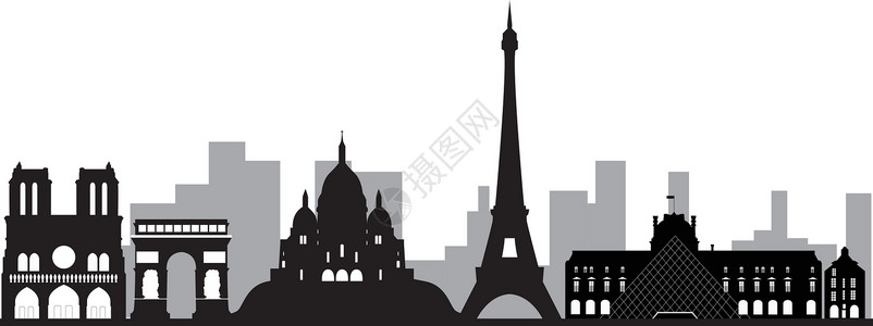 巴黎卢浮宫雕塑paris 天线日落月亮建筑天空天际城市景观首都商业设计图片