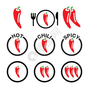 热的食物红辣椒图标集设计图片