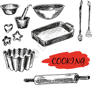维诺多尔斯基一套厨房用具 全部烘烤插画