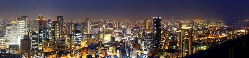 日本大阪全景 晚上 日本建筑学蓝色观光商业城市摩天大楼旅行办公室景观公寓图片