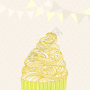 蛋糕插牌贴纸牌糕点甜点草图艺术周年庆典纪念日小吃邀请函沙漠插画