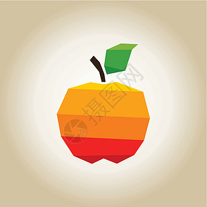 荧光色苹果标志苹果叶子水果绿色活力橙子食物插图营养小吃插画