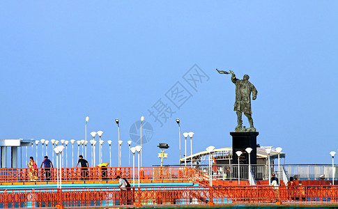 与拉吉夫·甘地女神像在布莱尔港的喷气高清图片