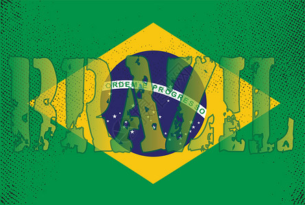 世界杯旗串巴西长旗黄色旗帜杯子蓝色拉丁国家星星足球旅游金子插画