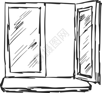 打开窗口手绘窗台草图塑料卡通片框架房子插图背景图片