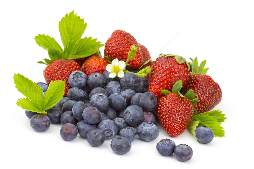 白色背景的新鲜水果养分绿色叶子果味红色浆果食物花园宏观饮食图片