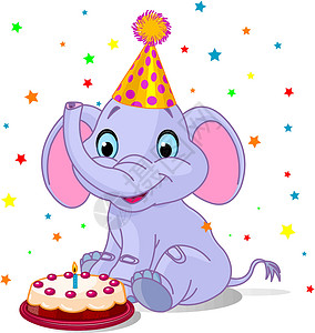 大象坐着婴儿大象生日尾巴免版税幸福动物园卡片童年动物艺术微笑星星插画