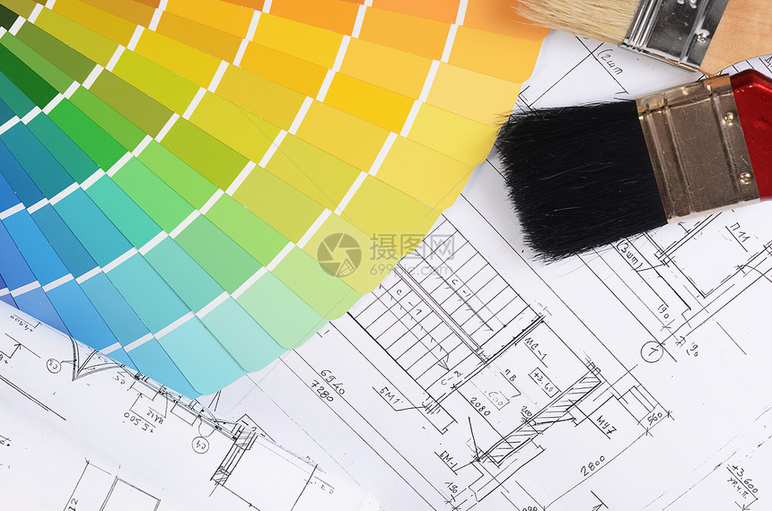 配有色调调色调的房屋项目承包商商业文档调色板工作收藏光谱工程师技术办公室图片